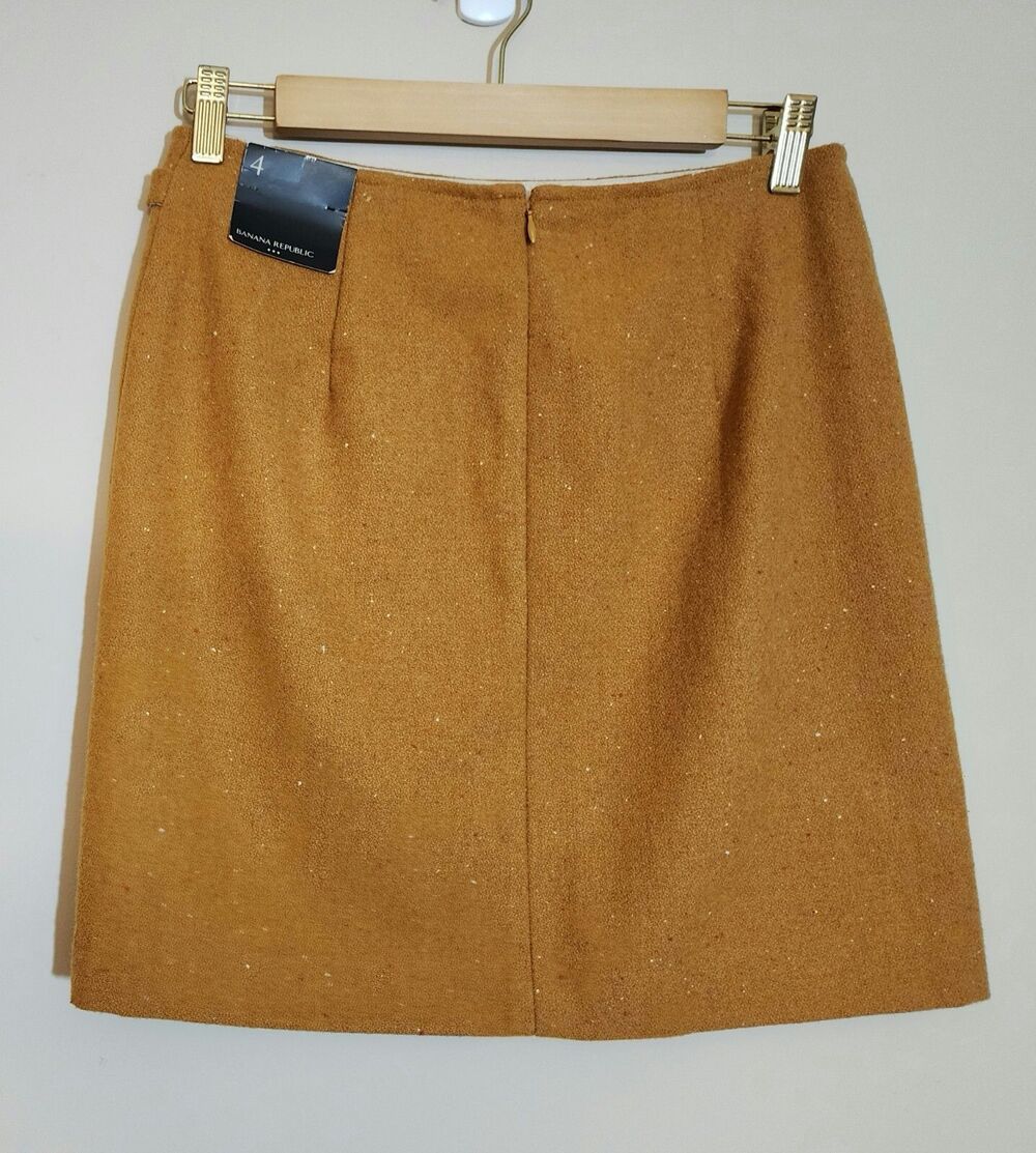 NWT Banana Republic Womens Wool Blend Mini Skirt Mustard Yellow Lined Sz 4 - Picture 2 of 8